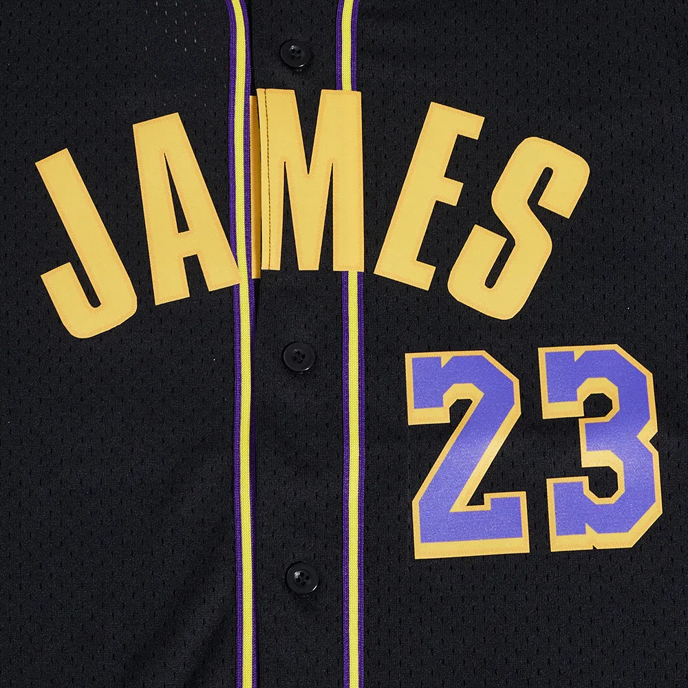 NBA LOS ANGELES LAKERS LEBRON JAMES #23 MEN'S MESH BUTTON DOWN SHIRT (BLACK/PURPLE/YELLOW)