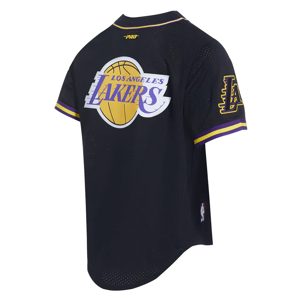 NBA LOS ANGELES LAKERS LEBRON JAMES #23 MEN'S MESH BUTTON DOWN SHIRT (BLACK/PURPLE/YELLOW)