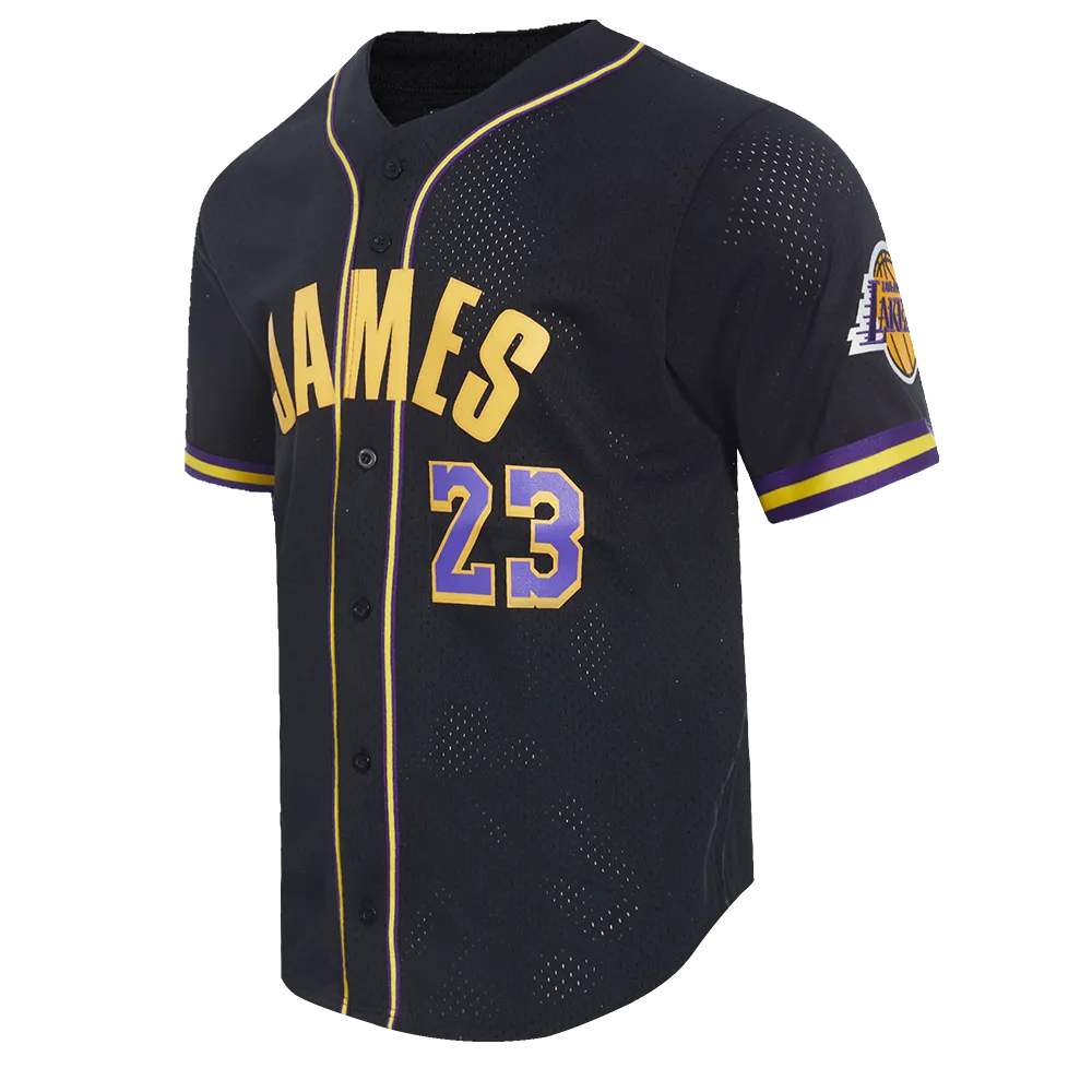 NBA LOS ANGELES LAKERS LEBRON JAMES #23 MEN'S MESH BUTTON DOWN SHIRT (BLACK/PURPLE/YELLOW)