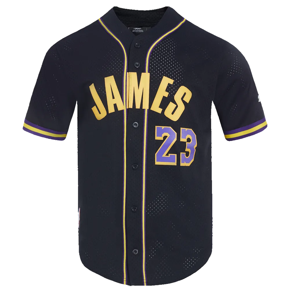 NBA LOS ANGELES LAKERS LEBRON JAMES #23 MEN'S MESH BUTTON DOWN SHIRT (BLACK/PURPLE/YELLOW)
