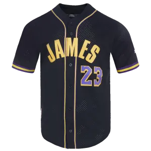 NBA LOS ANGELES LAKERS LEBRON JAMES #23 MEN'S MESH BUTTON DOWN SHIRT (BLACK/PURPLE/YELLOW)