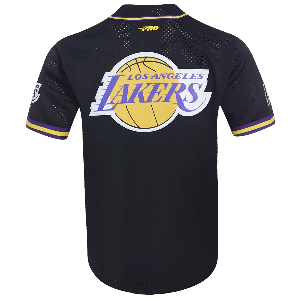 NBA LOS ANGELES LAKERS LEBRON JAMES #23 MEN'S MESH BUTTON DOWN SHIRT (BLACK/PURPLE/YELLOW)