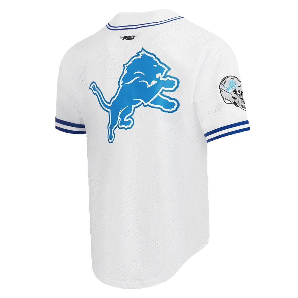 NFL DETROIT LIONS CLASSIC MEN'S MESH BUTTON DOWN SHIRT (WHITE/ROYAL BLUE)