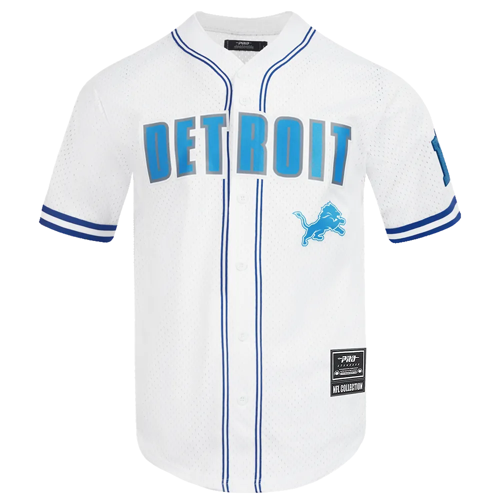 NFL DETROIT LIONS CLASSIC MEN'S MESH BUTTON DOWN SHIRT (WHITE/ROYAL BLUE)