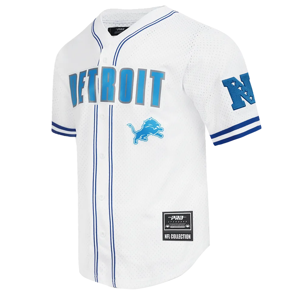 NFL DETROIT LIONS CLASSIC MEN'S MESH BUTTON DOWN SHIRT (WHITE/ROYAL BLUE)