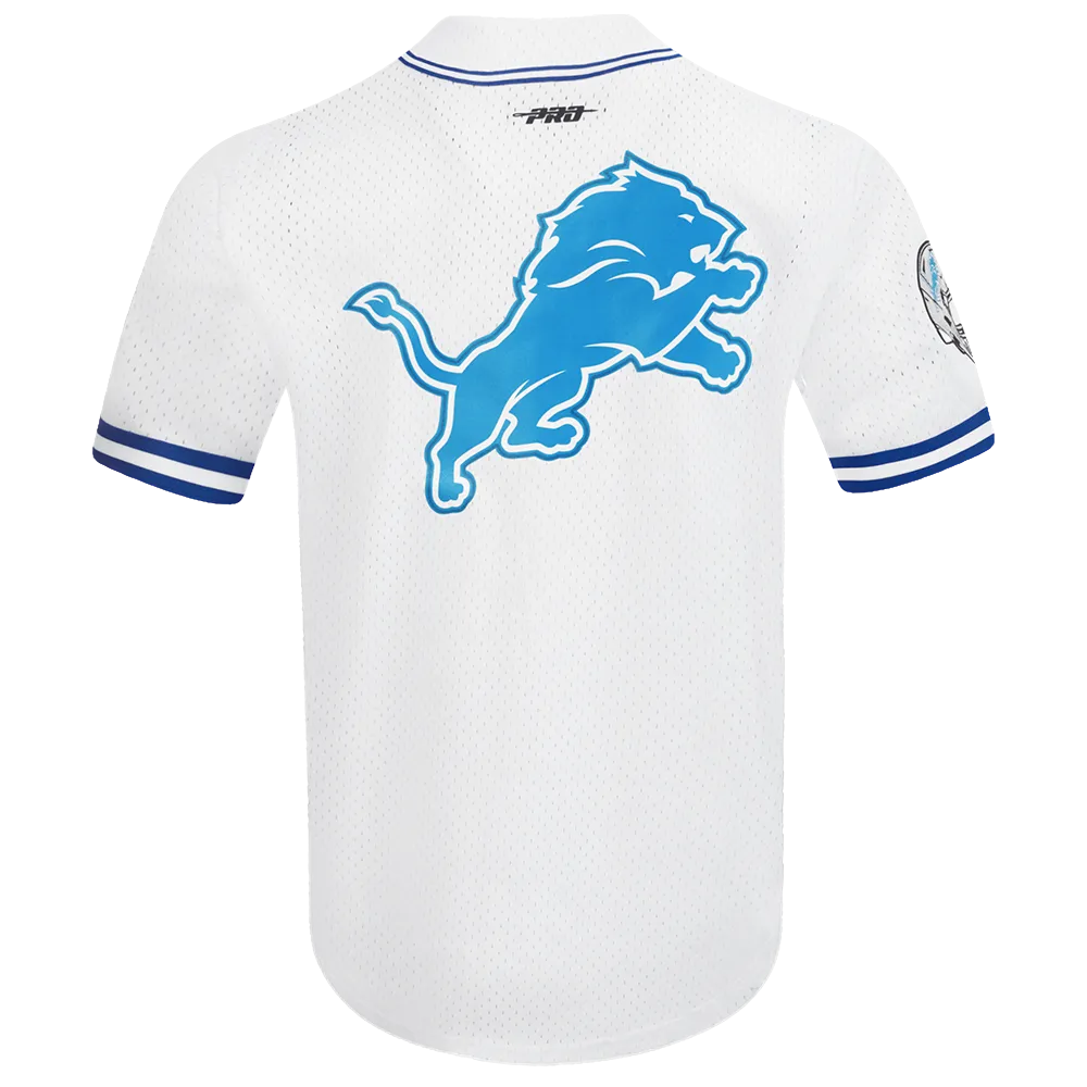 NFL DETROIT LIONS CLASSIC MEN'S MESH BUTTON DOWN SHIRT (WHITE/ROYAL BLUE)