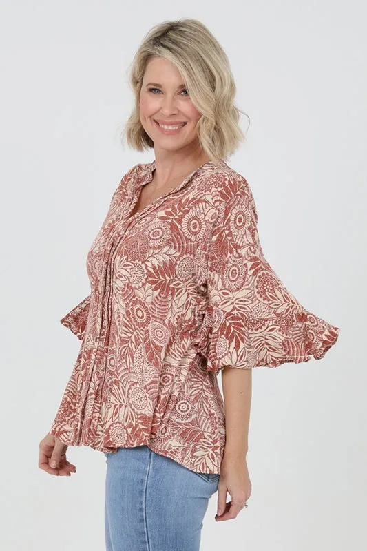 Nostalgia Tie Back Button Down Shirt - Ginger