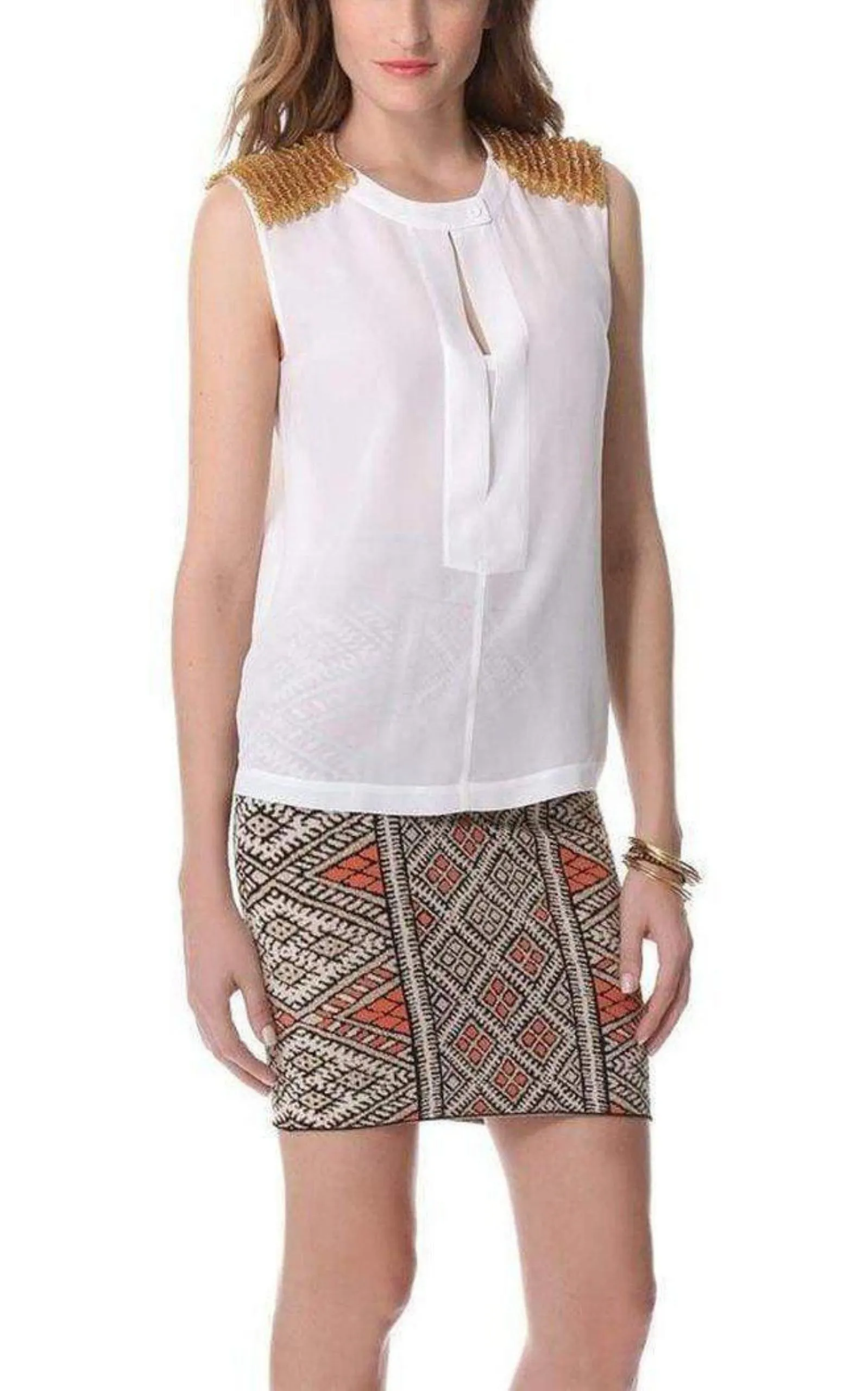Oakley Embellished Shoulder Silk Top