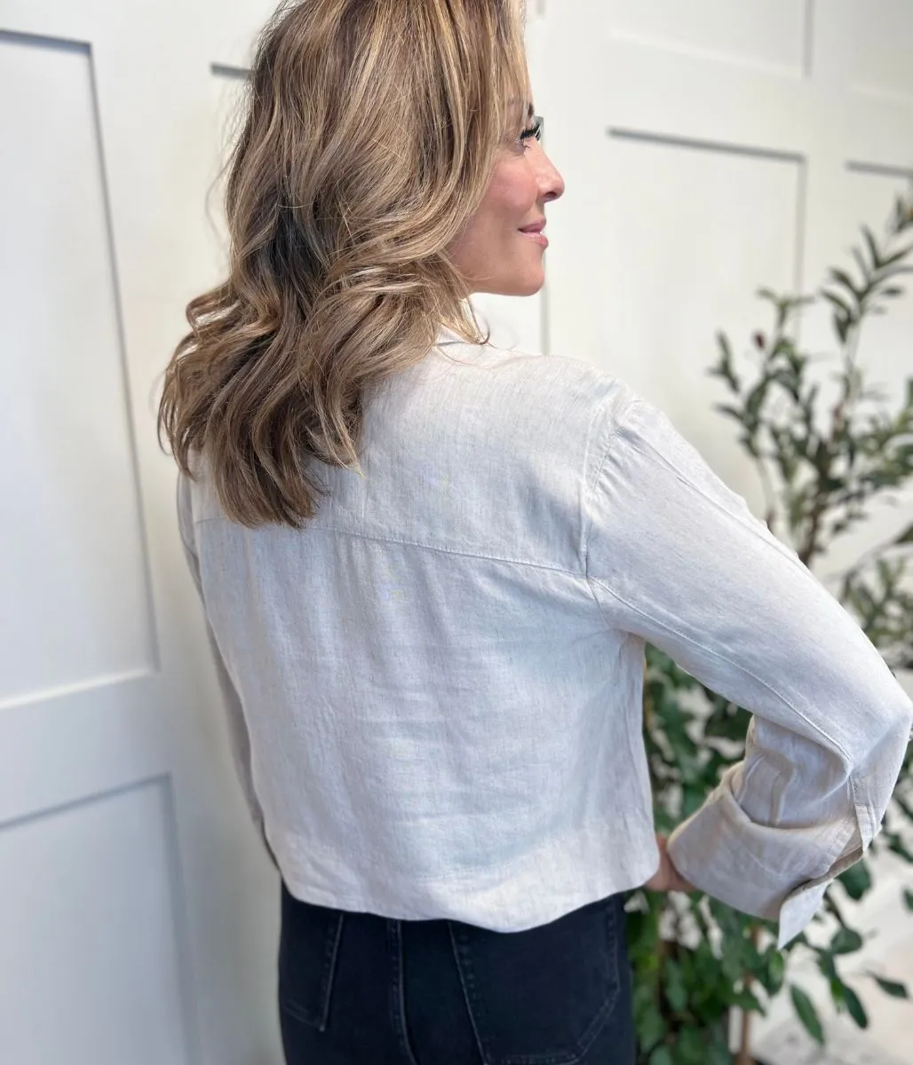 Oatmeal Linen Blend Boxy Shirt 22