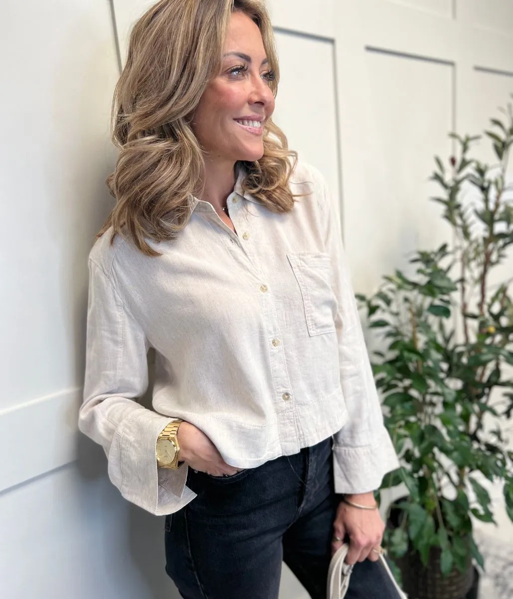 Oatmeal Linen Blend Boxy Shirt 22