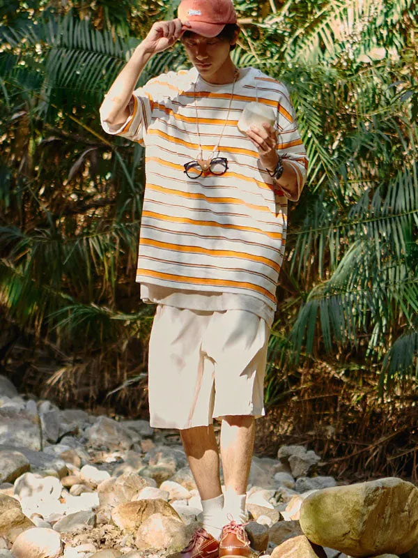 Orange Oversized Striped T-Shirt