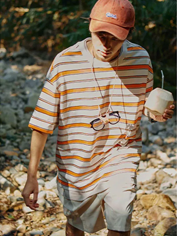 Orange Oversized Striped T-Shirt
