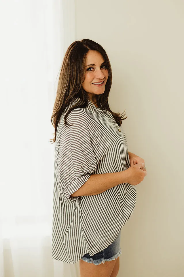 Oversized Striped Button Up Shirt