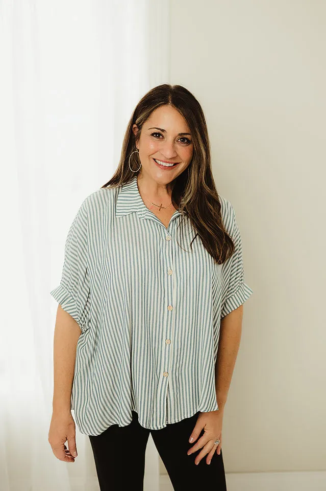 Oversized Striped Button Up Shirt