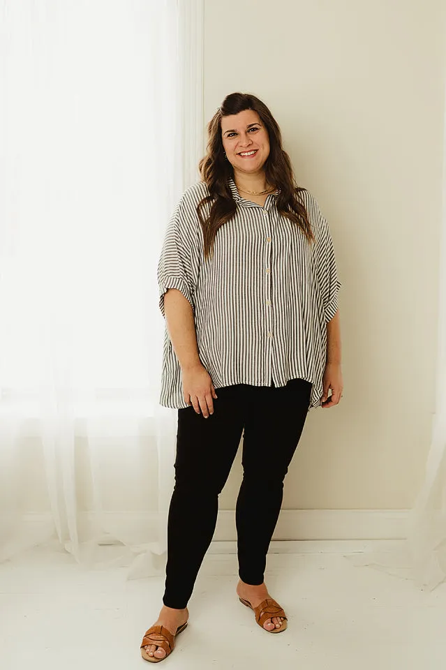 Oversized Striped Button Up Shirt