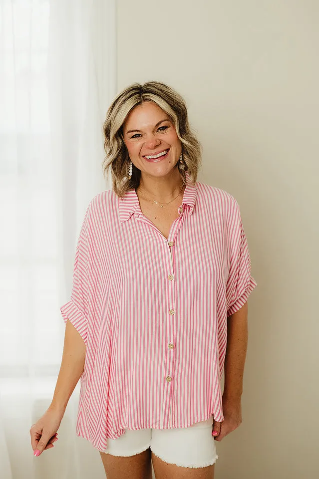 Oversized Striped Button Up Shirt