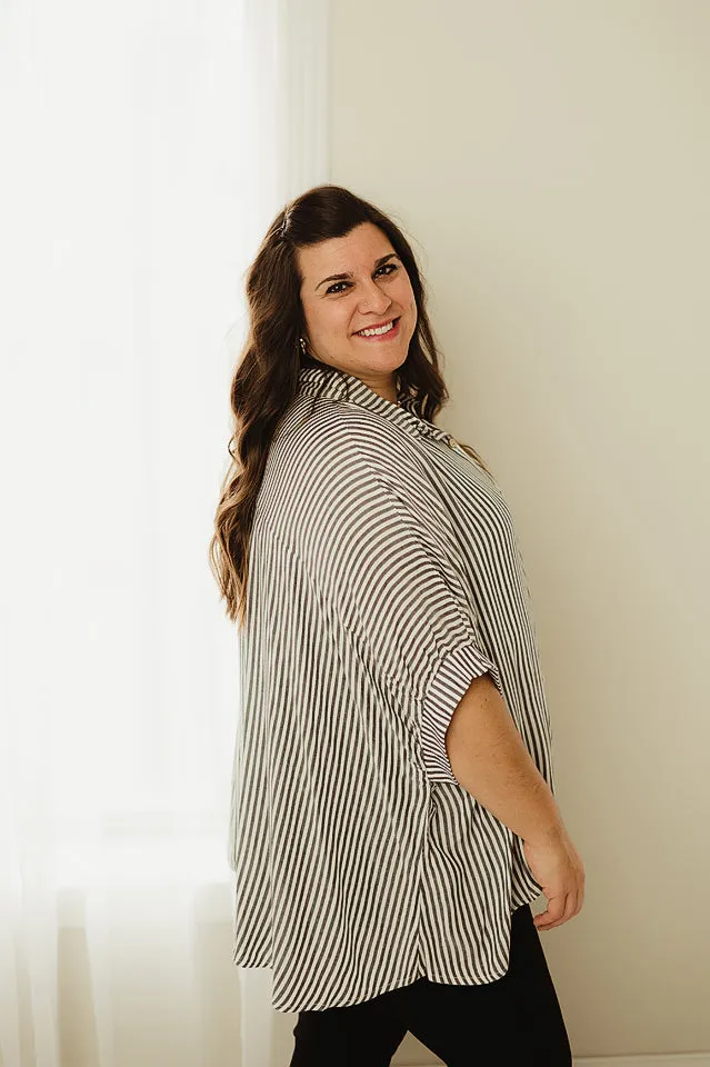 Oversized Striped Button Up Shirt