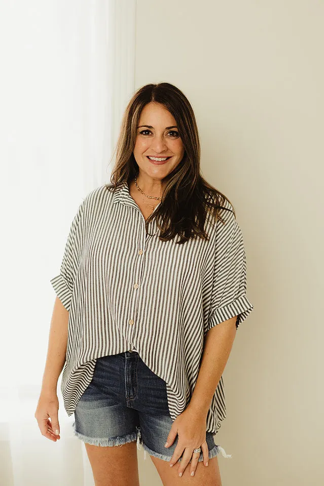 Oversized Striped Button Up Shirt