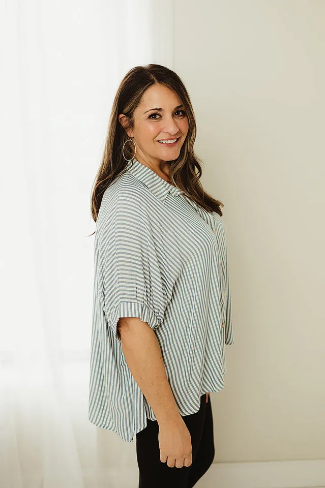 Oversized Striped Button Up Shirt