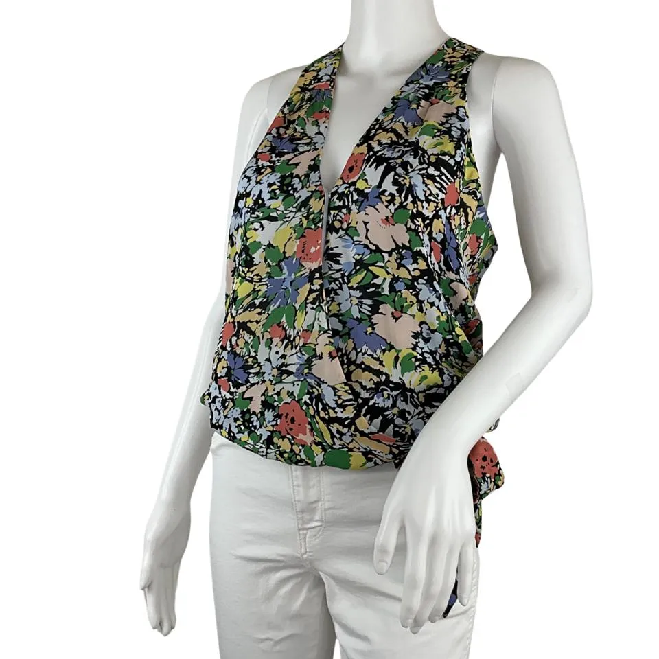 Parker women's Halter Tank Kenna Floral Print Blouse Wrap Top Multicolor Sz S