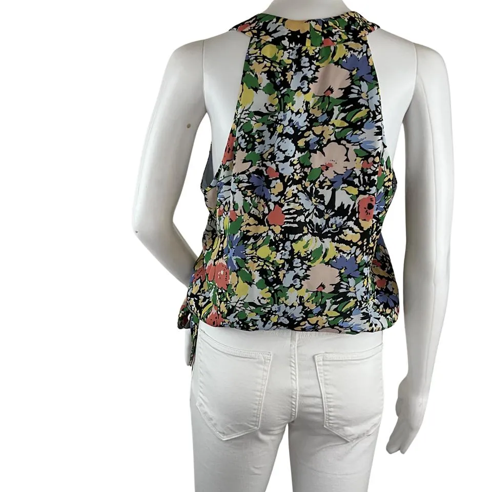 Parker women's Halter Tank Kenna Floral Print Blouse Wrap Top Multicolor Sz S