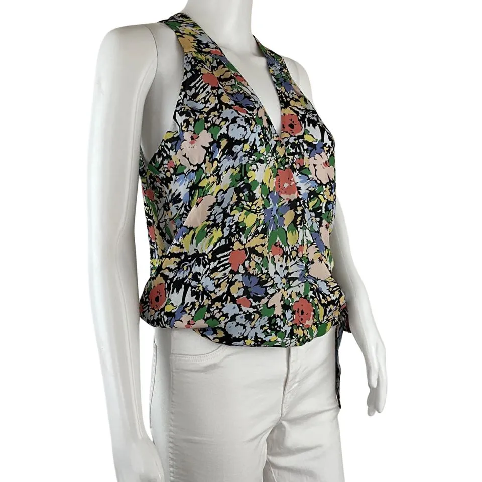 Parker women's Halter Tank Kenna Floral Print Blouse Wrap Top Multicolor Sz S