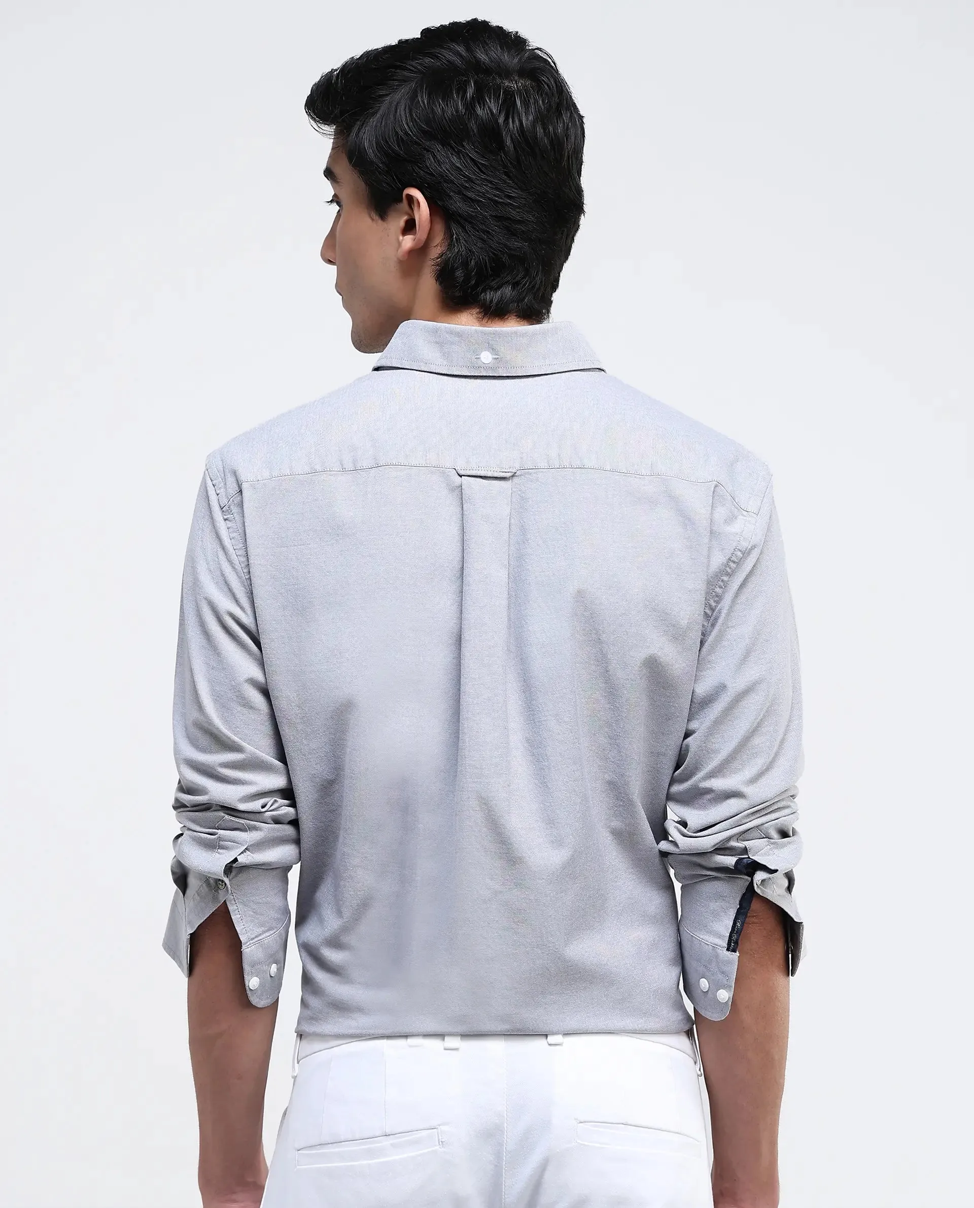 Rare Rabbit Men Oxo Grey Full Sleeve Collared Neck Button Closure Regular Fit Plain Shirt