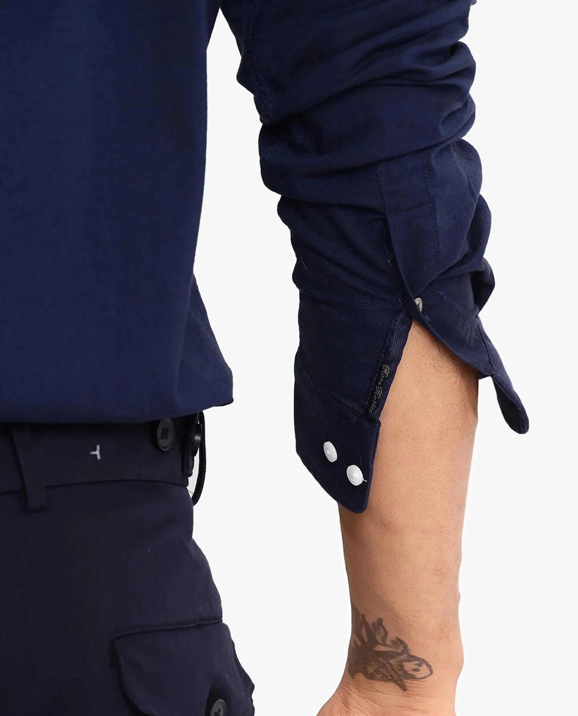 Rare Rabbit Men Oxob Navy Full Sleeve Collared Neck Button Closure Regular Fit Plain Shirt