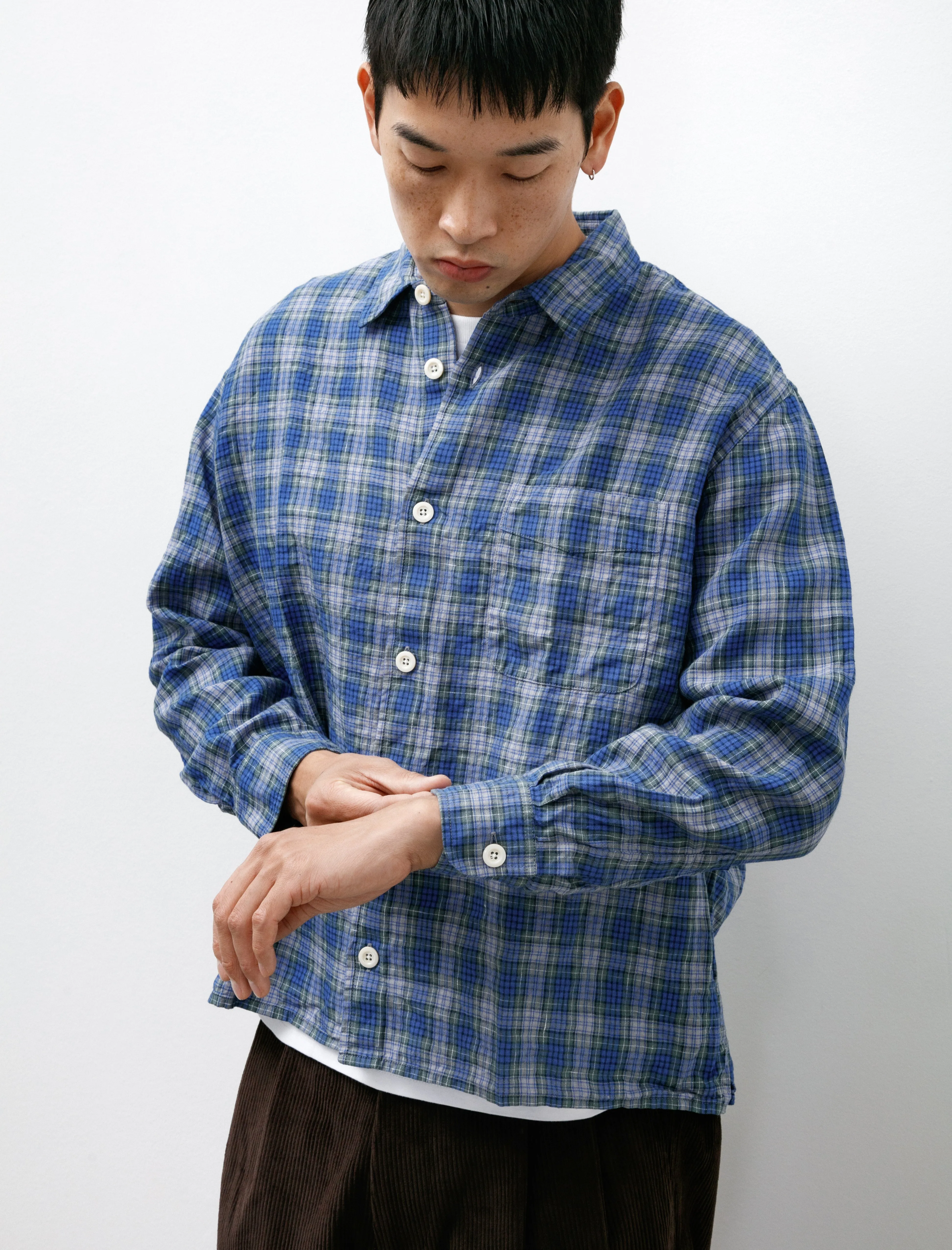 Relaxed Farmer Shirt Linen Blue Check