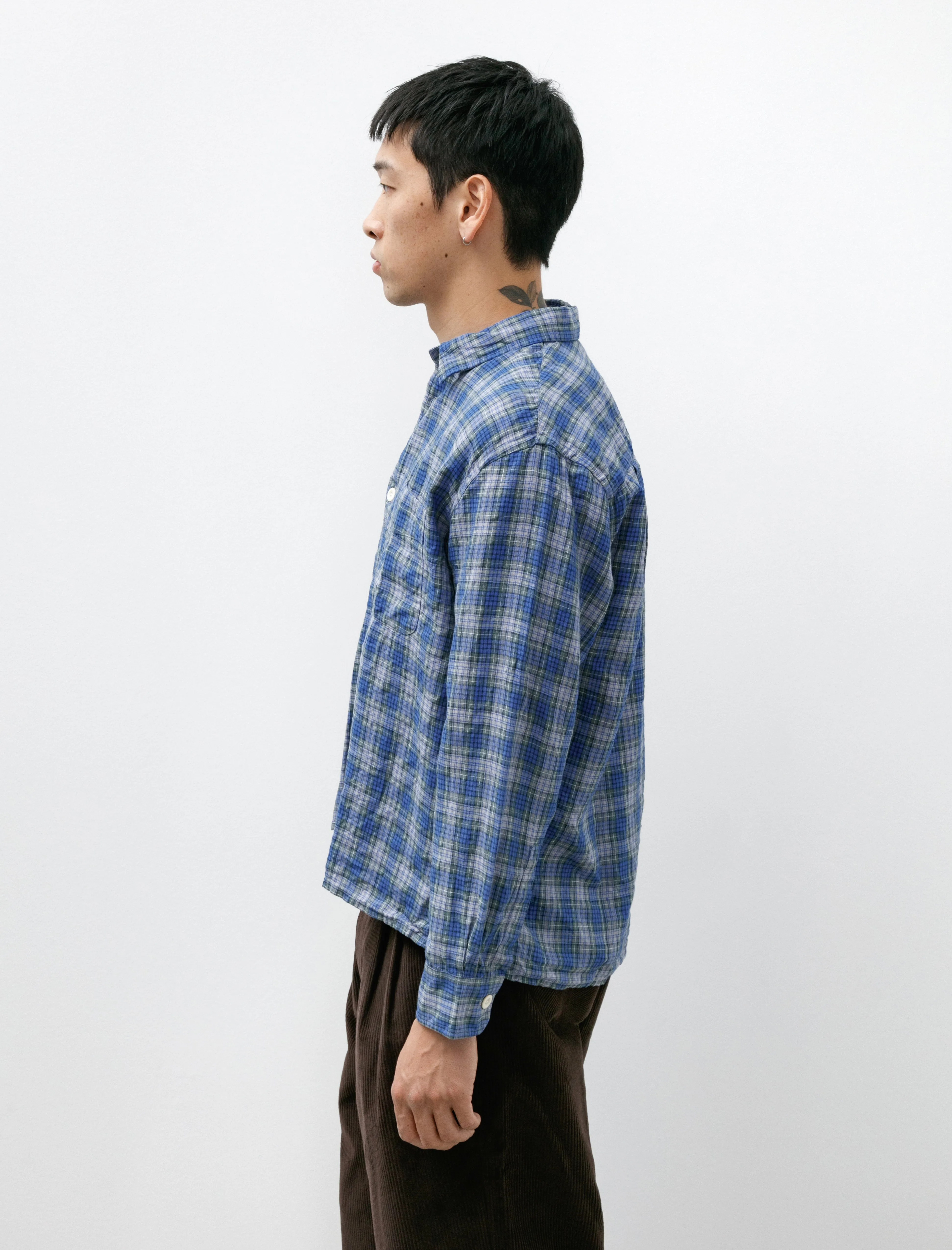 Relaxed Farmer Shirt Linen Blue Check