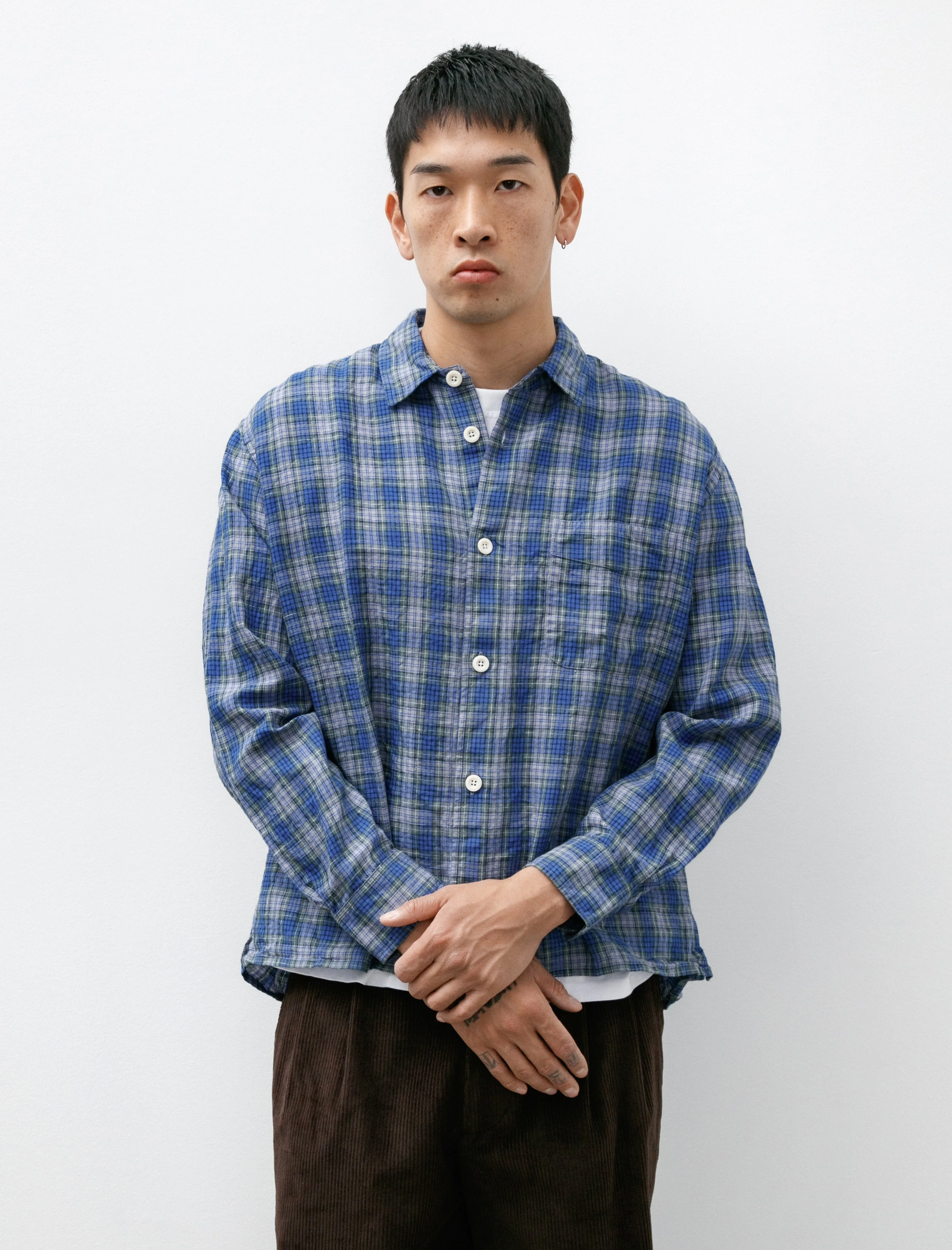 Relaxed Farmer Shirt Linen Blue Check