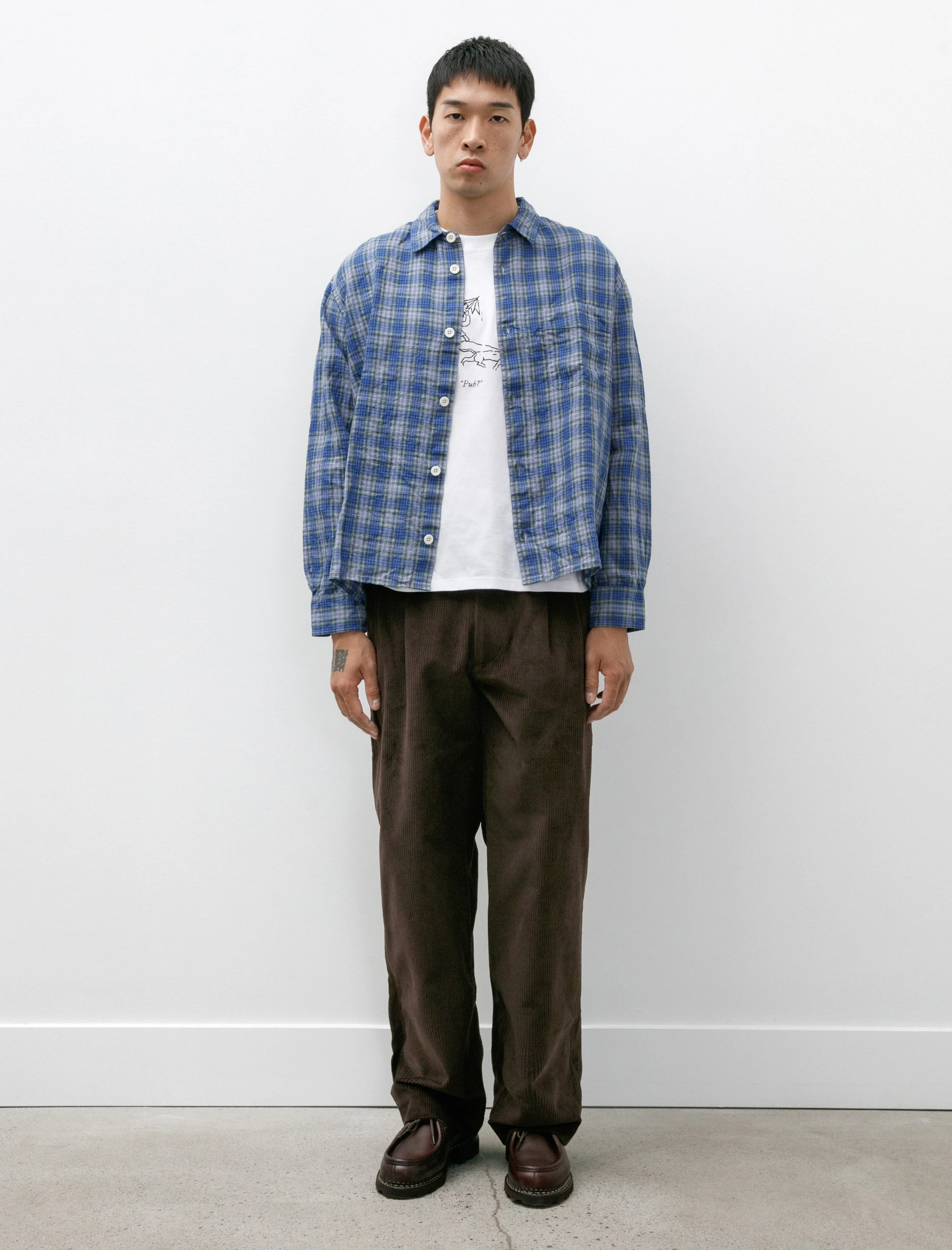 Relaxed Farmer Shirt Linen Blue Check