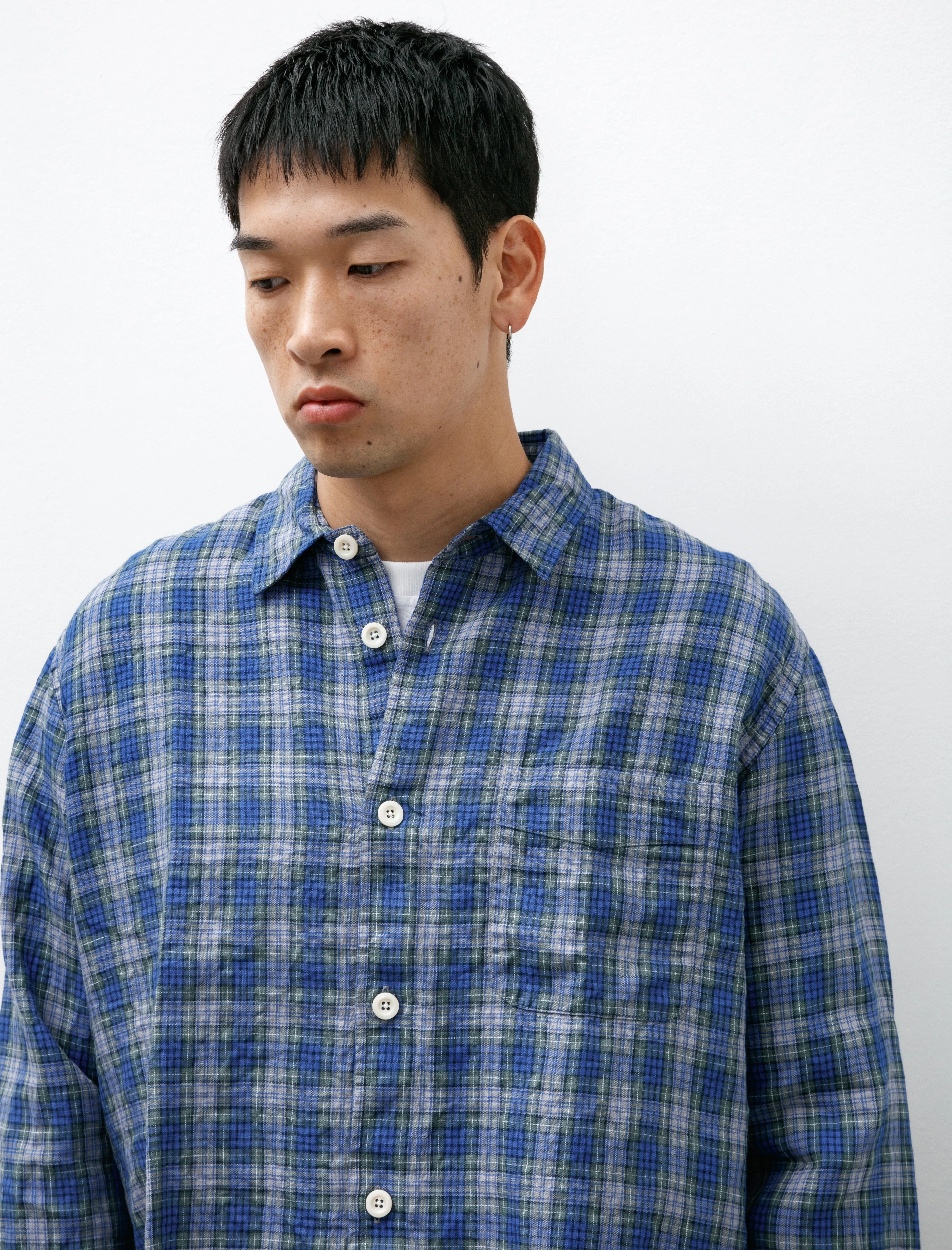 Relaxed Farmer Shirt Linen Blue Check