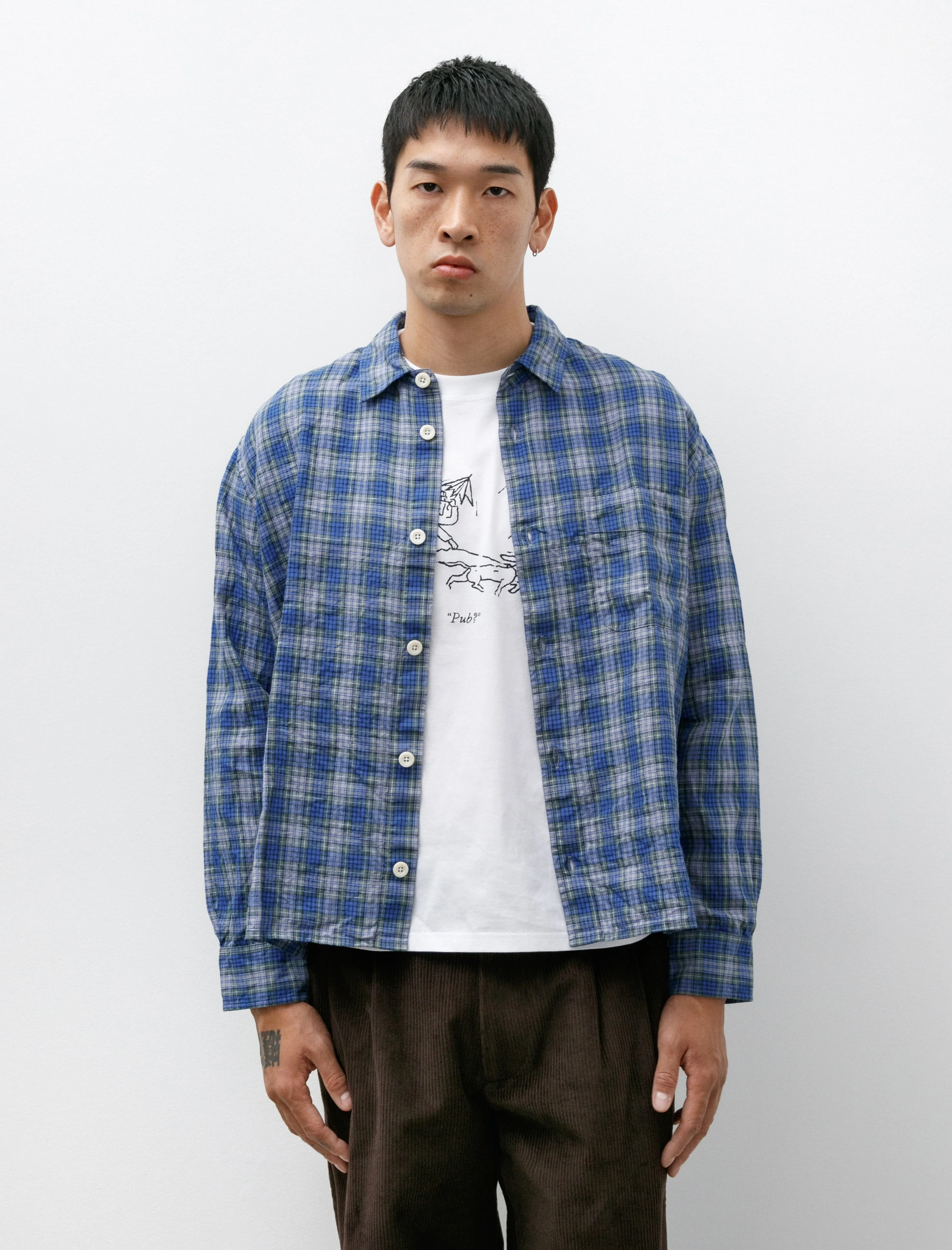 Relaxed Farmer Shirt Linen Blue Check