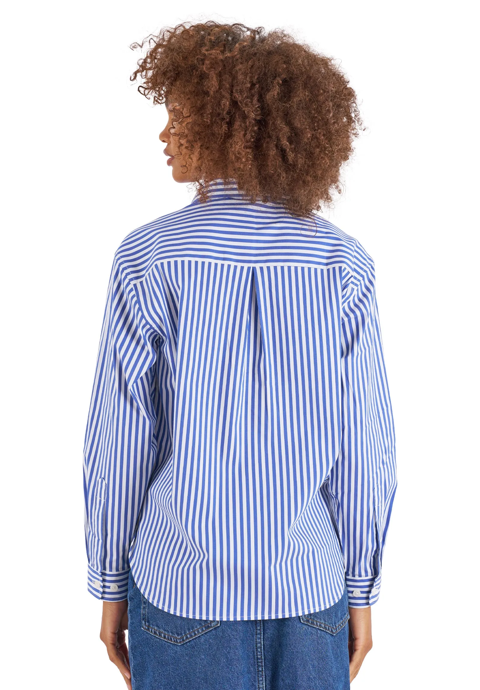 Rita Navy Blue Stripes Boxy Fit Cotton Shirt
