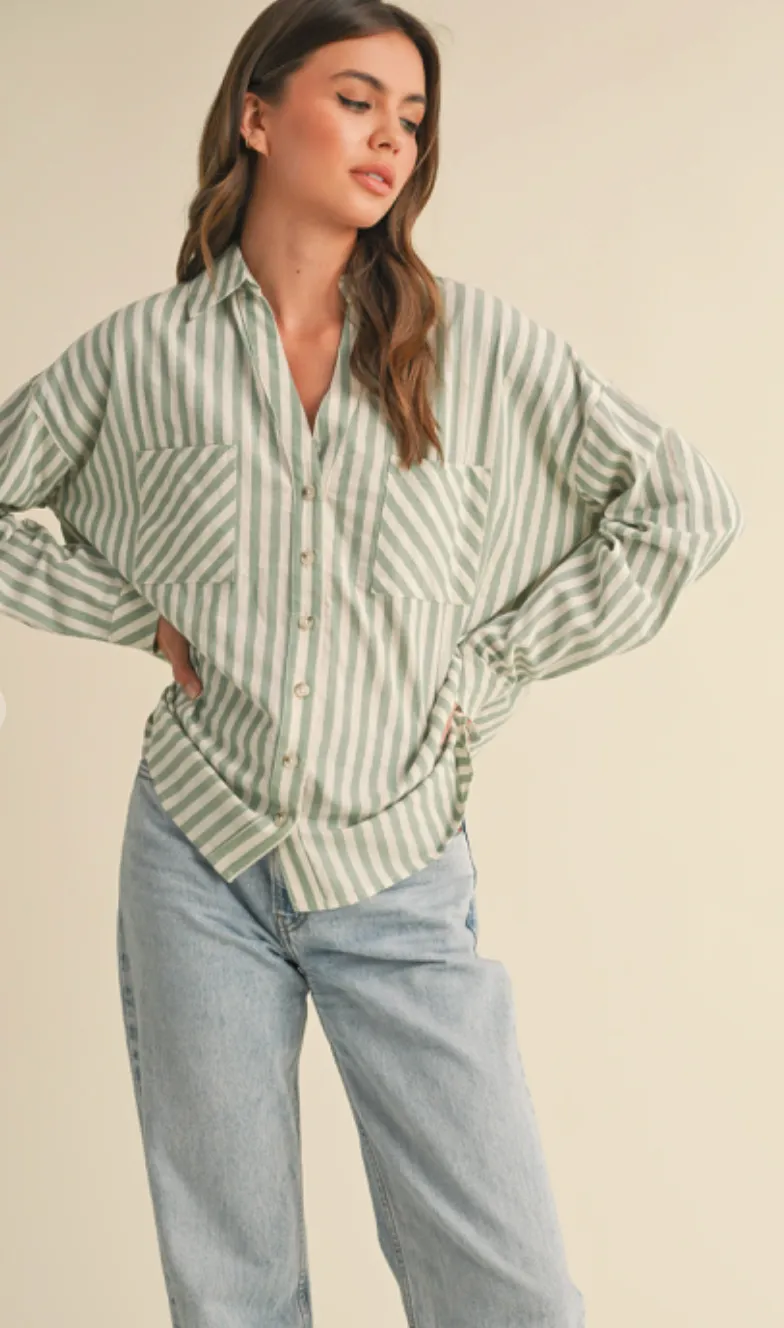 Sage Stripe Oversized Shirt