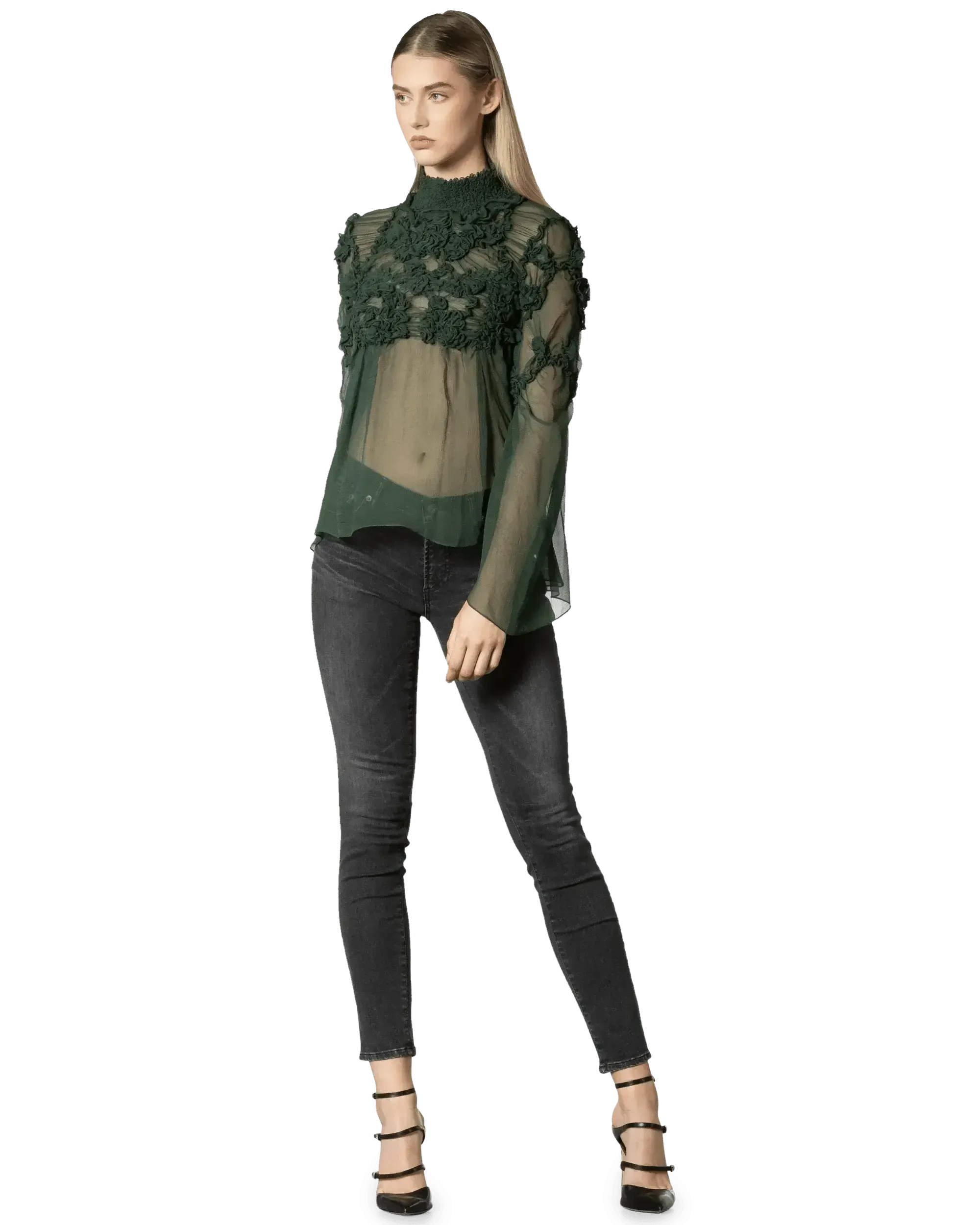 Sheer Ruched Silk Blouse
