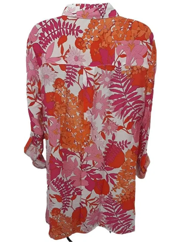 Shirt-Button Front-Pink Floral-Women's-M23312bm