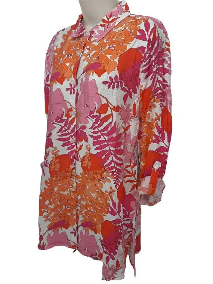 Shirt-Button Front-Pink Floral-Women's-M23312bm
