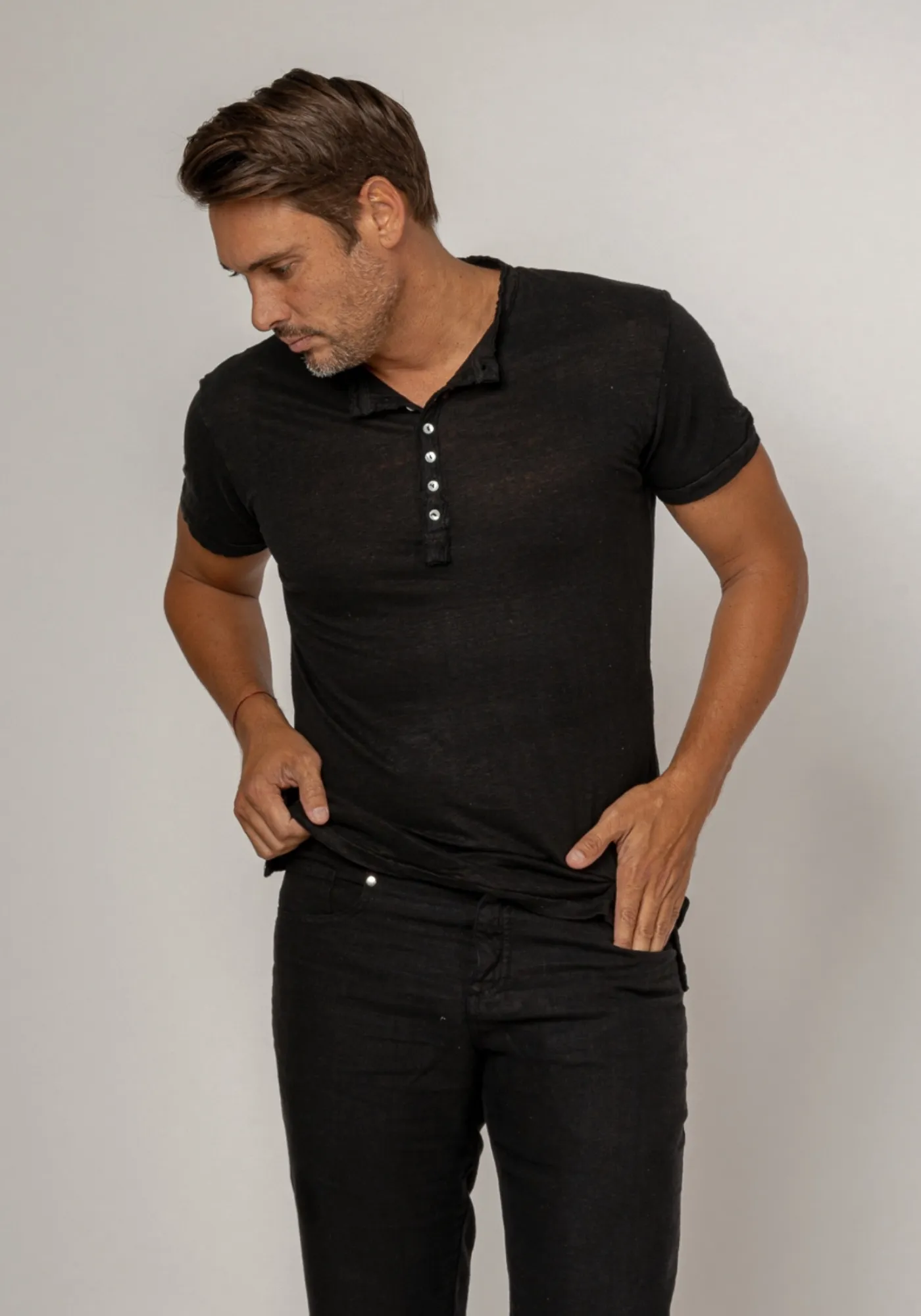 Short Sleeve Linen Henley T-Shirt