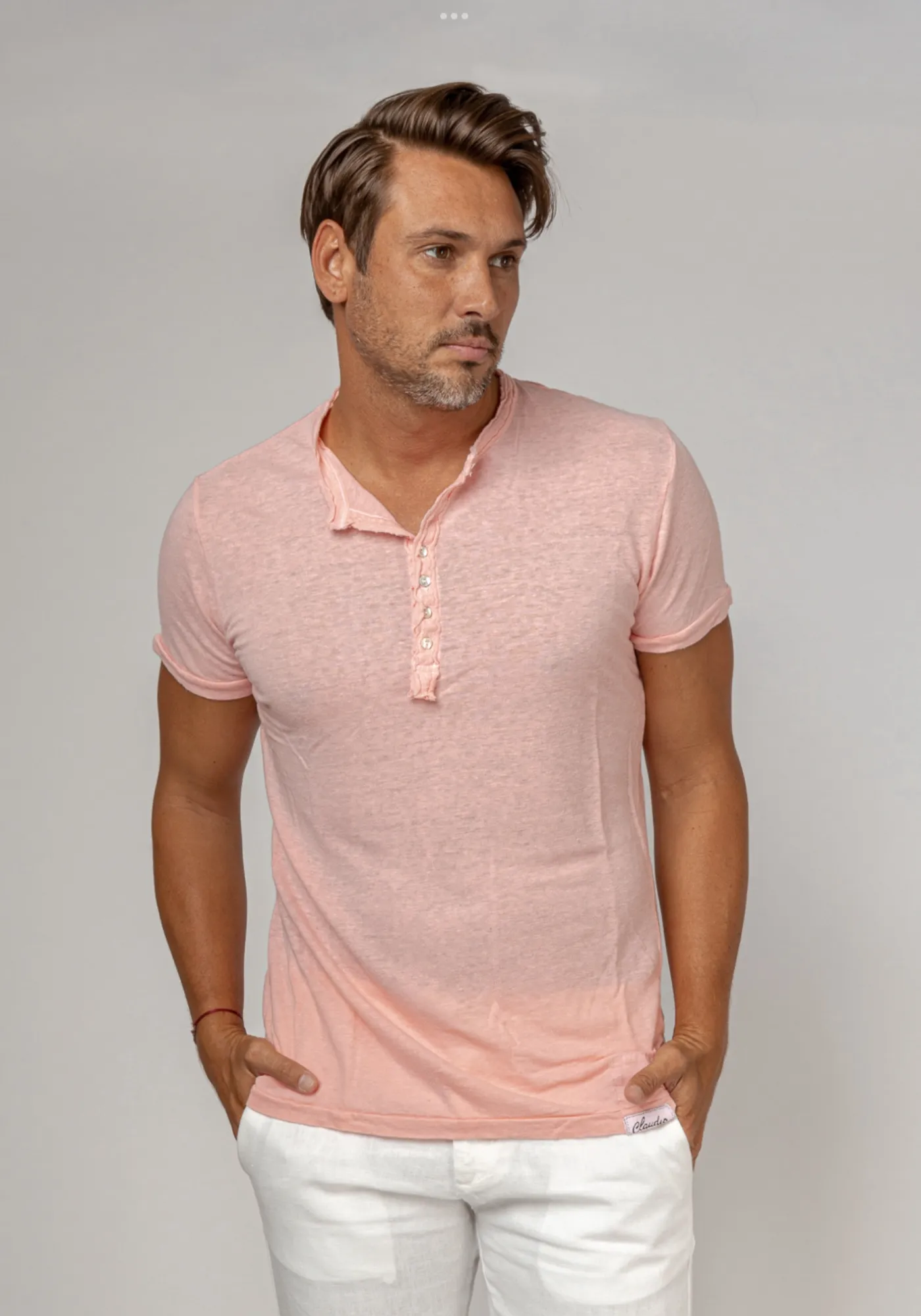 Short Sleeve Linen Henley T-Shirt