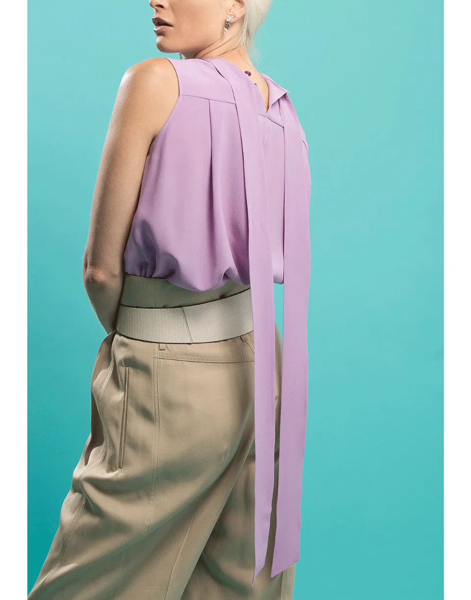 Sleeveless Scarf Neck Button Top