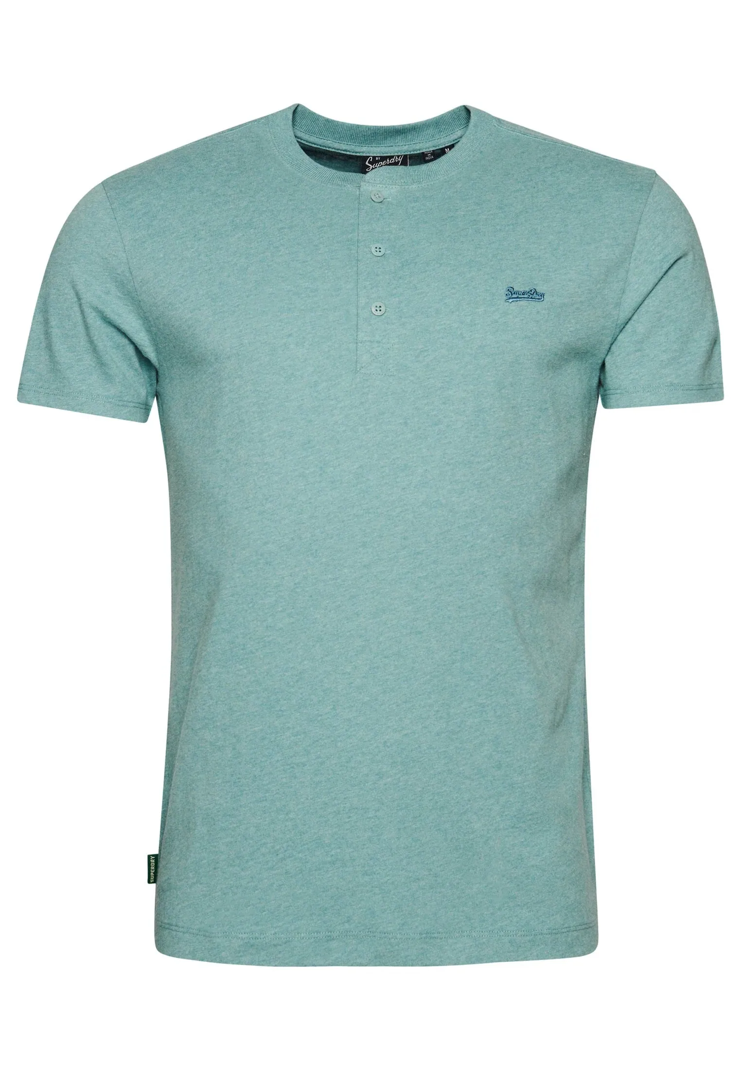 Superdry Vintage Logo Embroidered Henley T-Shirt - Seafoam Blue Marl