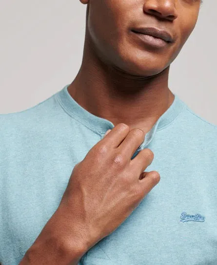 Superdry Vintage Logo Embroidered Henley T-Shirt - Seafoam Blue Marl