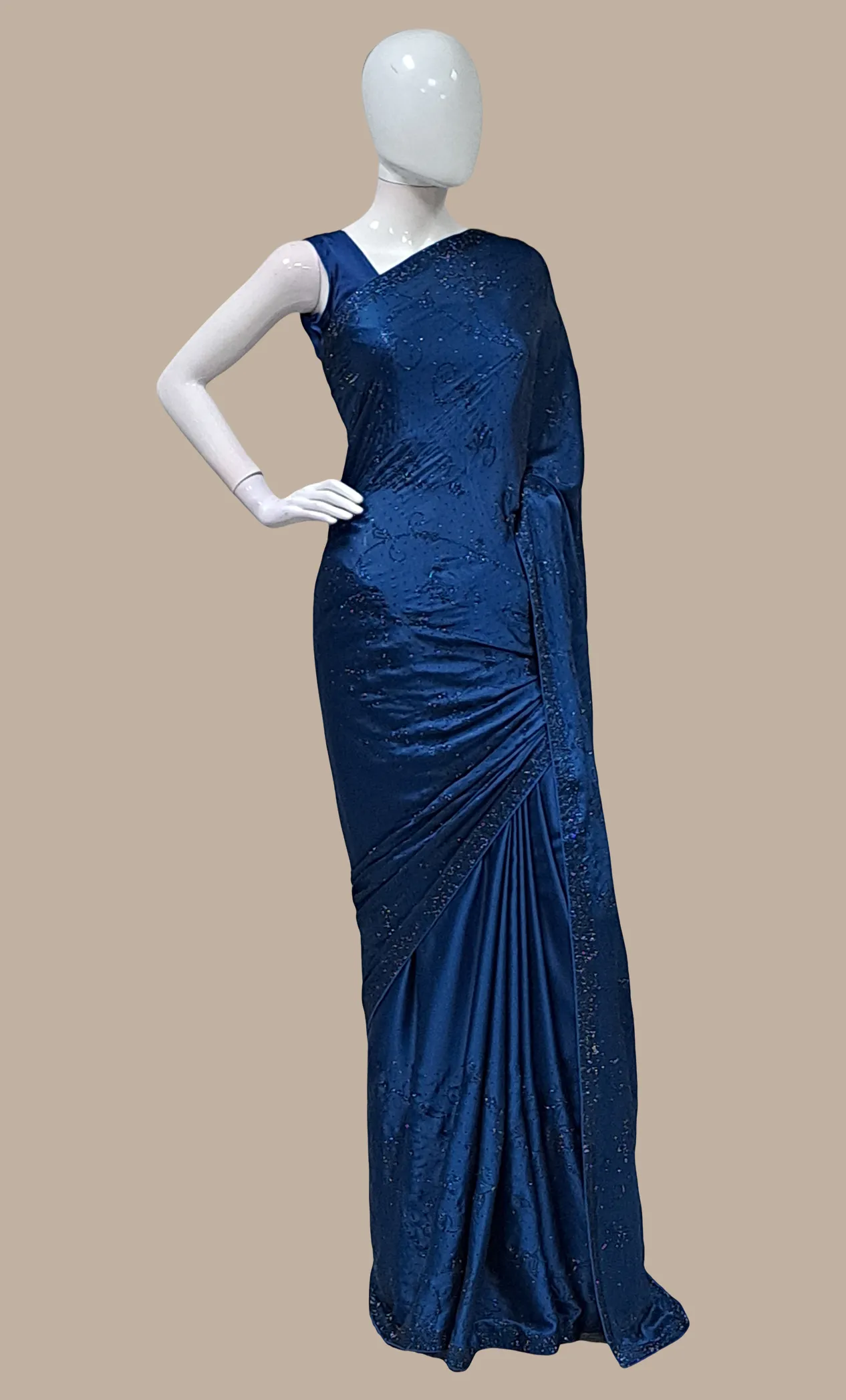 Teal Blue Embroidered Sari