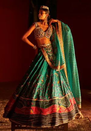 Teal Green Zari Woven Paithani Lehenga