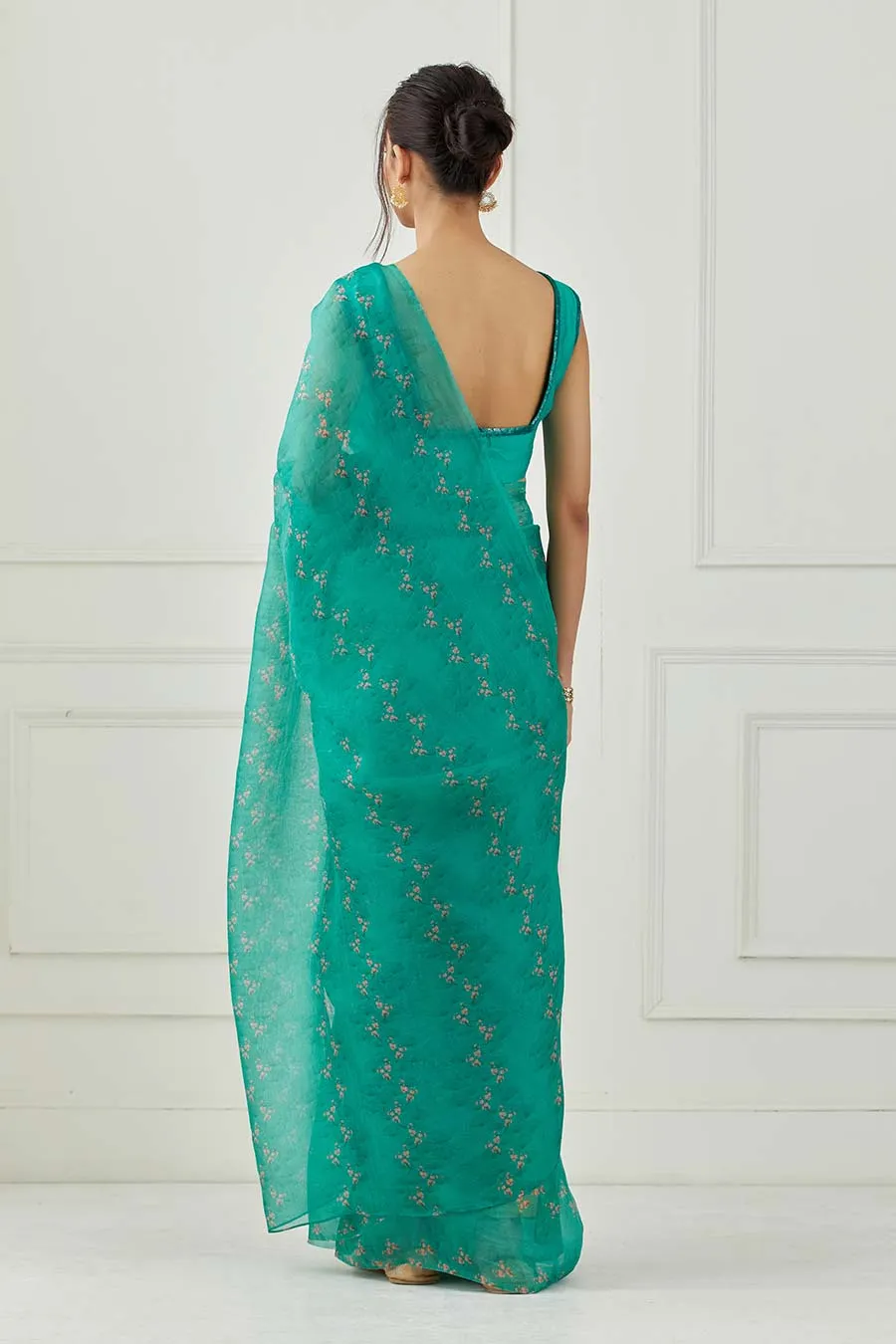 Teal Organza Saree & Blouse Set