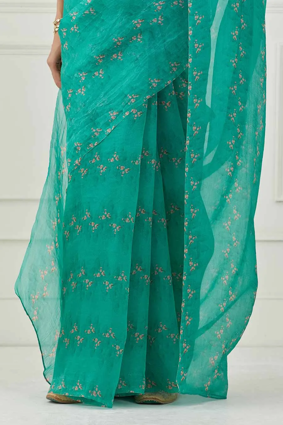 Teal Organza Saree & Blouse Set