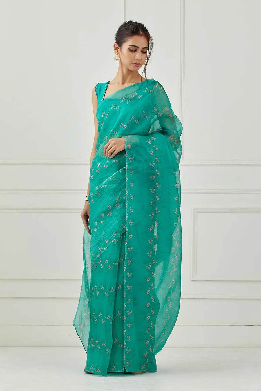 Teal Organza Saree & Blouse Set