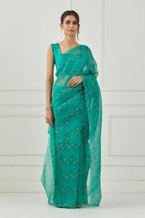 Teal Organza Saree & Blouse Set